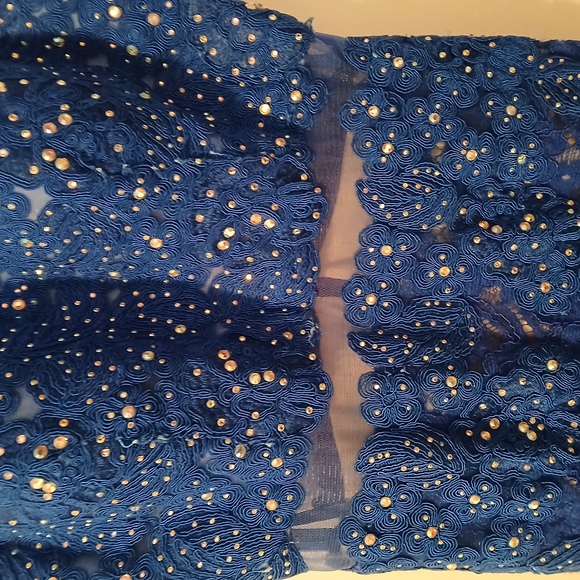 Anny Lee Blue Sequined Lace Wedding Prom Cocktail Evening Gown Dress Small - Picture 4 of 15